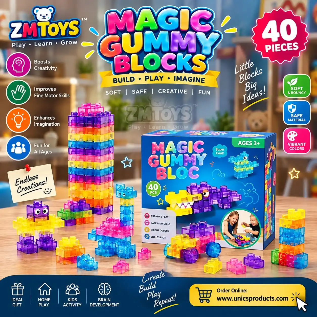 Magic Gummy Blocks – 40 Pieces