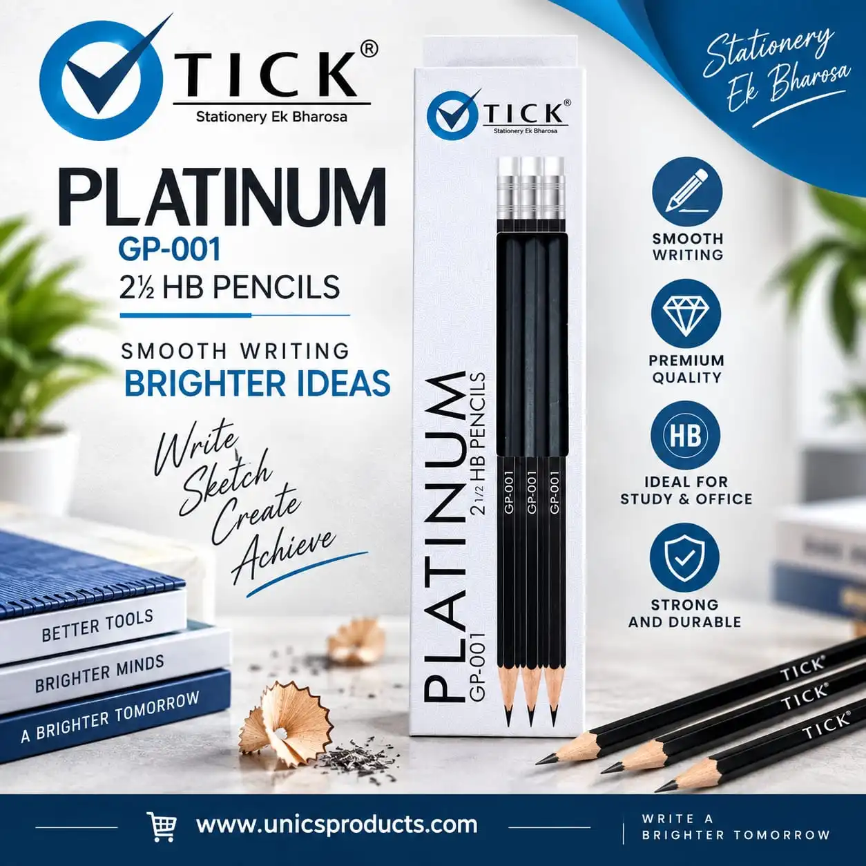 TICK Platinum GP-001 2½ HB Pencils - Pack of 12