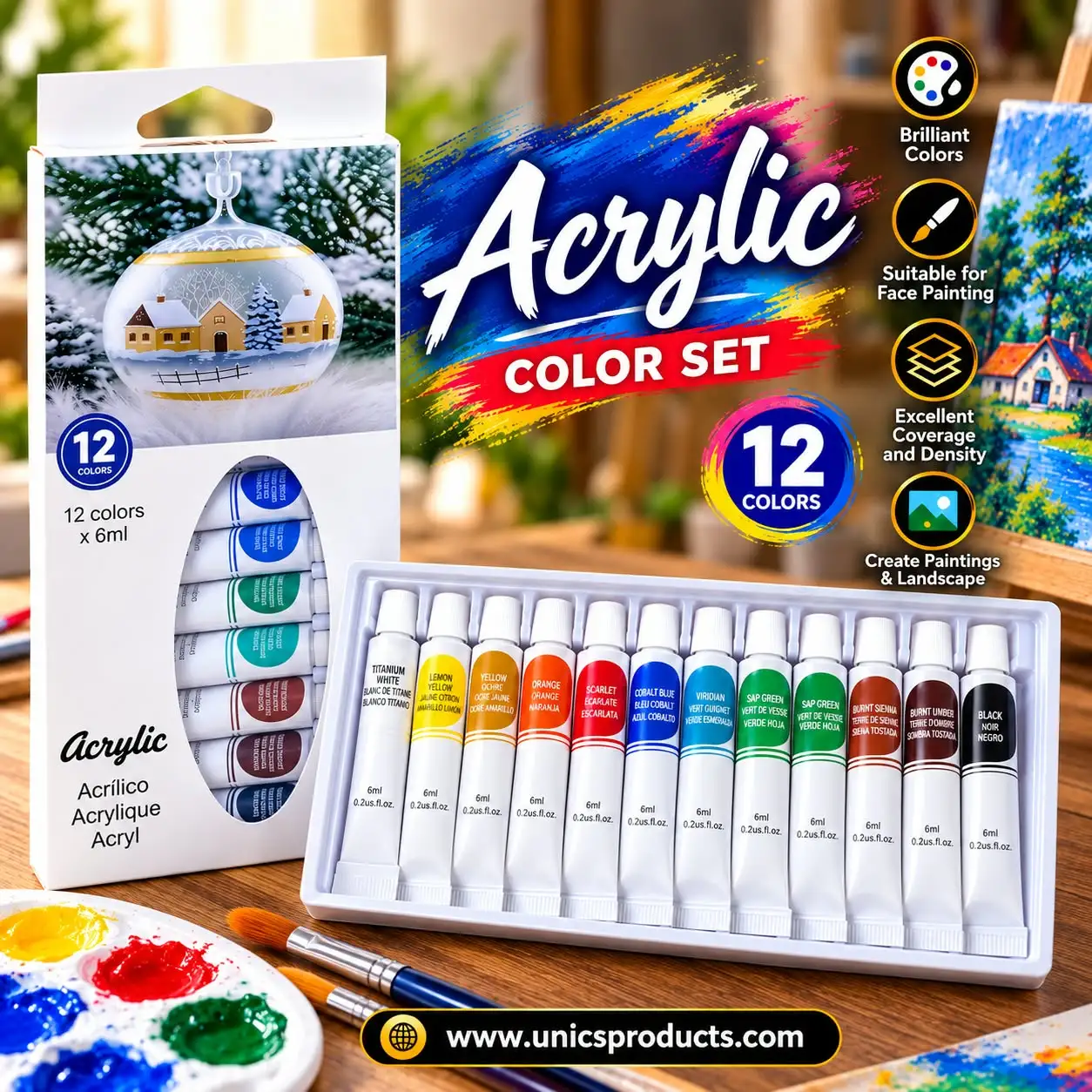Acrylic Color Set – 12 Colors (6ml Each)