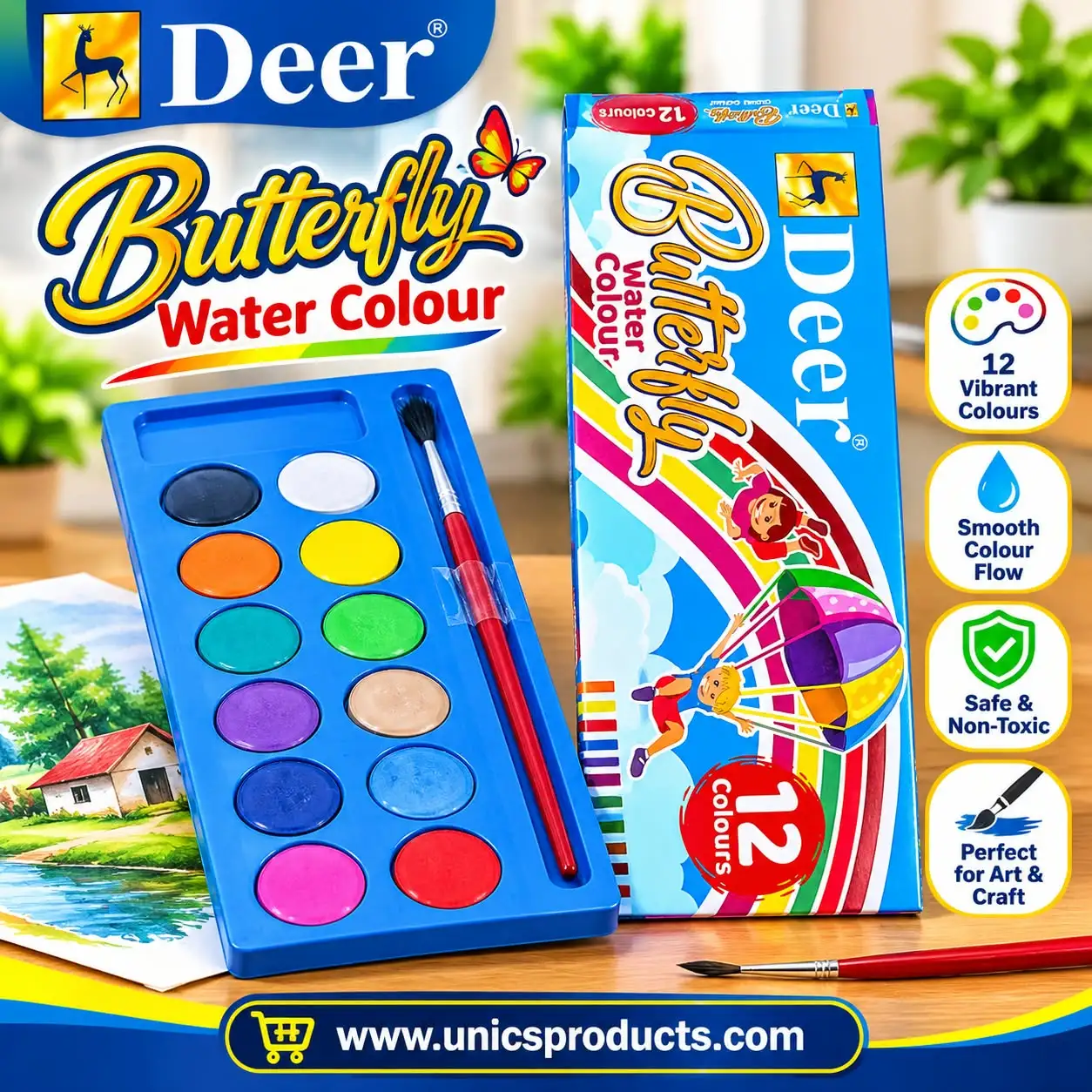 Deer Butterfly Water Colour – 12 Colours