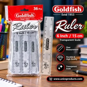 Goldfish Transparent Ruler – 6 Inch 15 cm