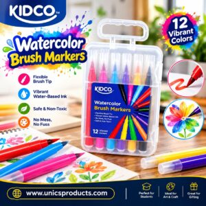 KIDCO Watercolor Brush Markers – 12 Vibrant Colors