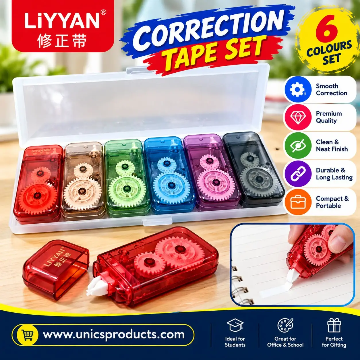 LIYYAN Correction Tape Set – 6 Colours