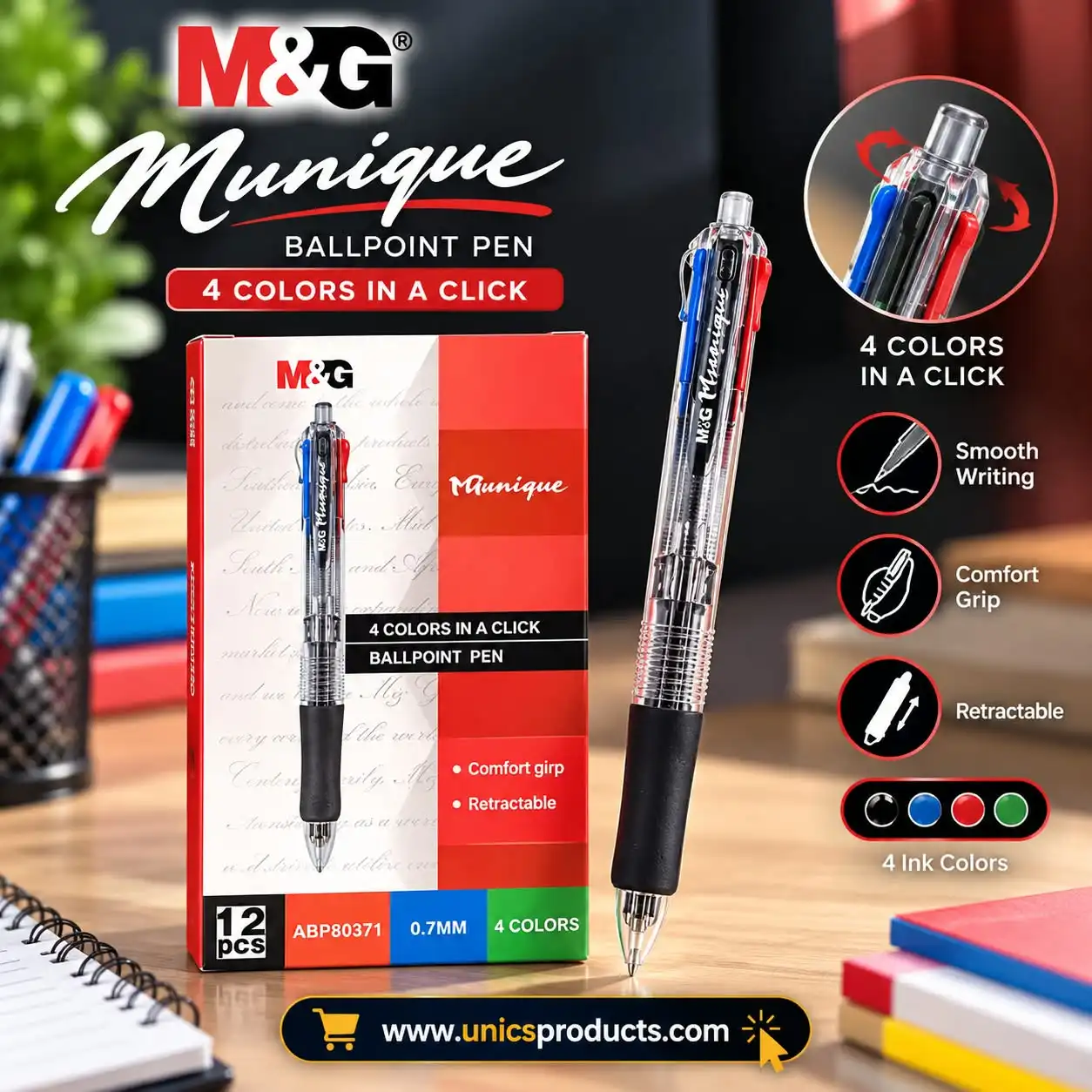 M&G Munique 4 Colors Ballpoint Pen – 0.7mm