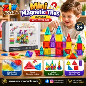 Mini Magnetic Tiles - 56 Pieces with Steel Box
