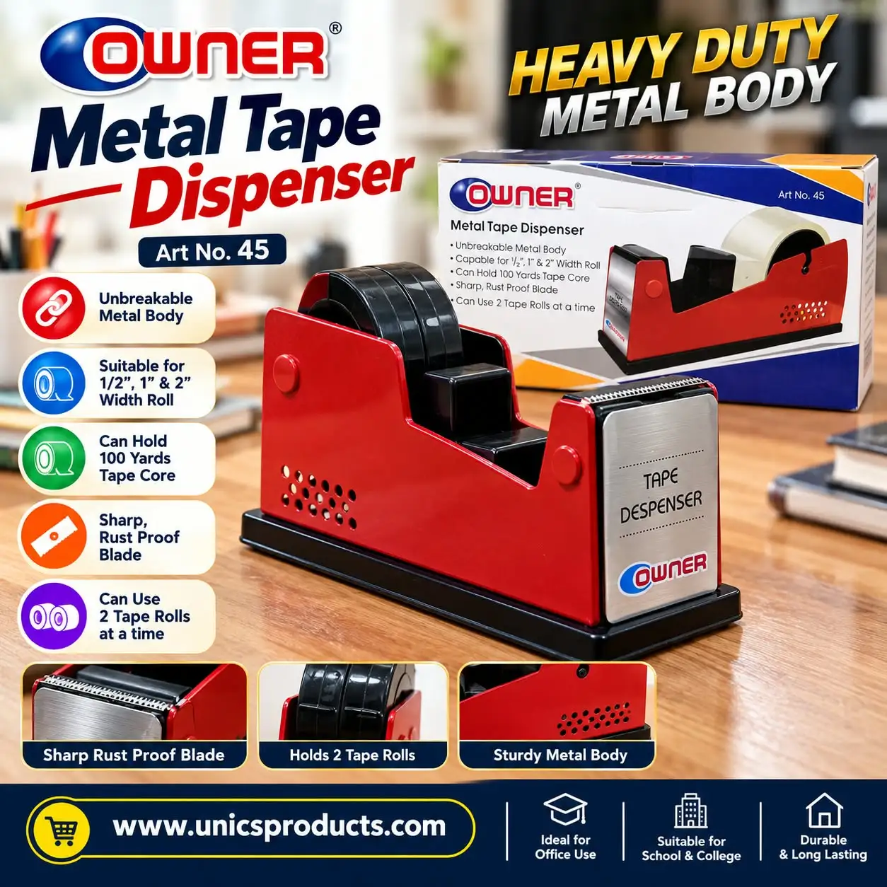 OWNER METAL TAPE DISPENSER – ART NO. 45