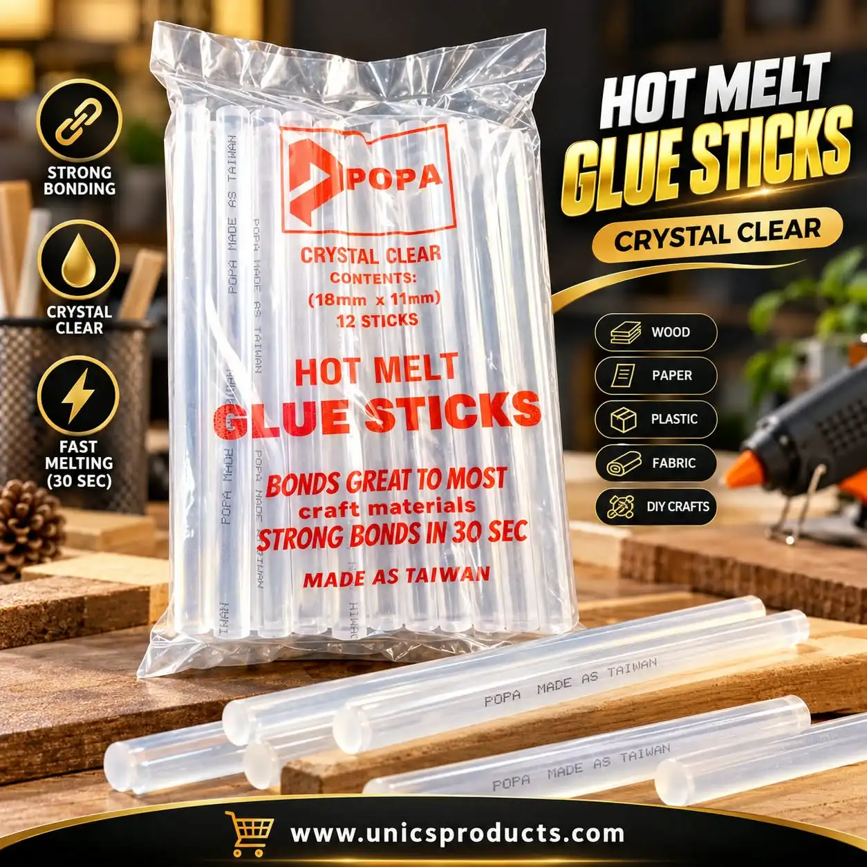 POPA Crystal Clear Hot Melt Glue Sticks
