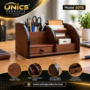 Premium Wooden Desk Organizer with Drawer – Model 6018