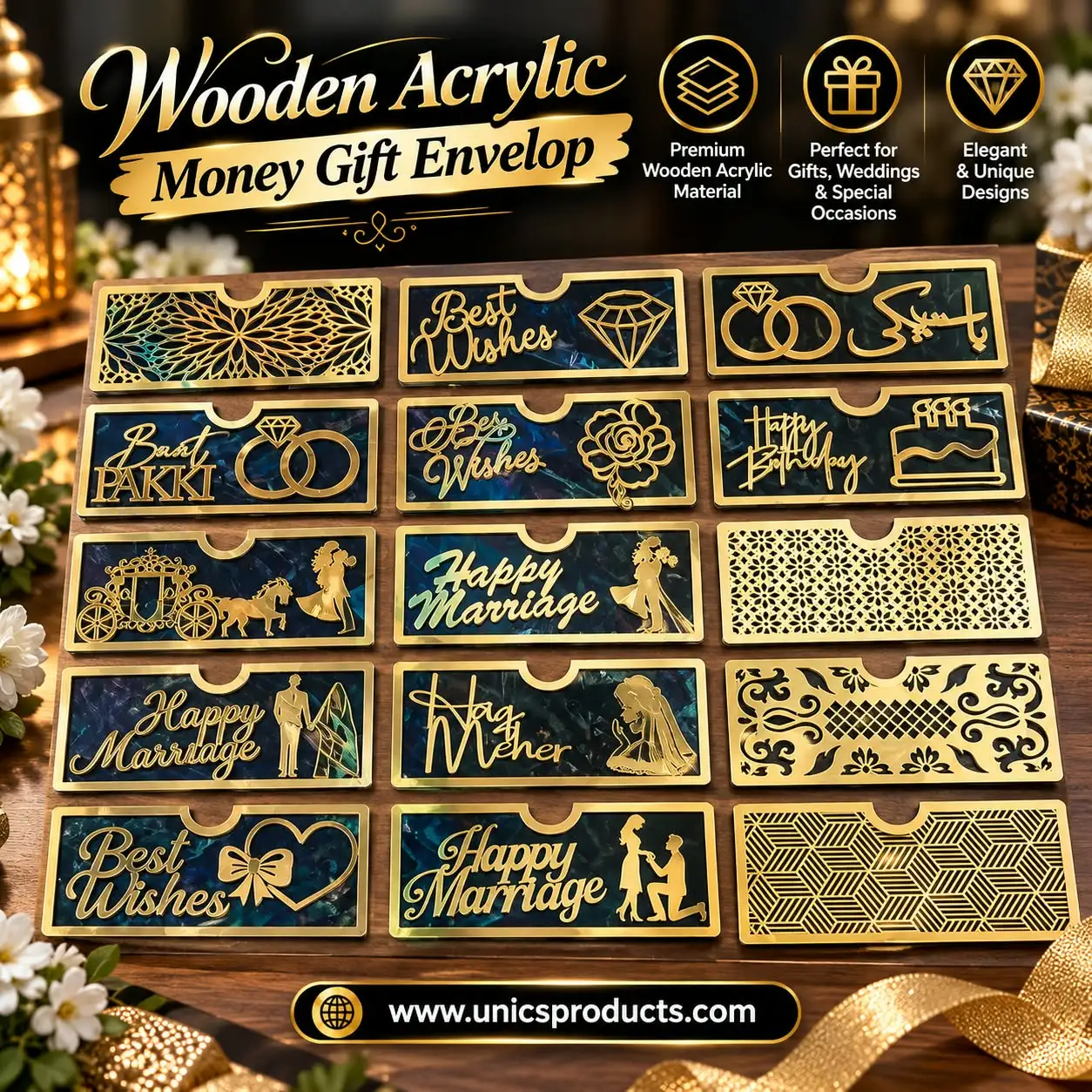 Wooden Acrylic Money Gift Envelop
